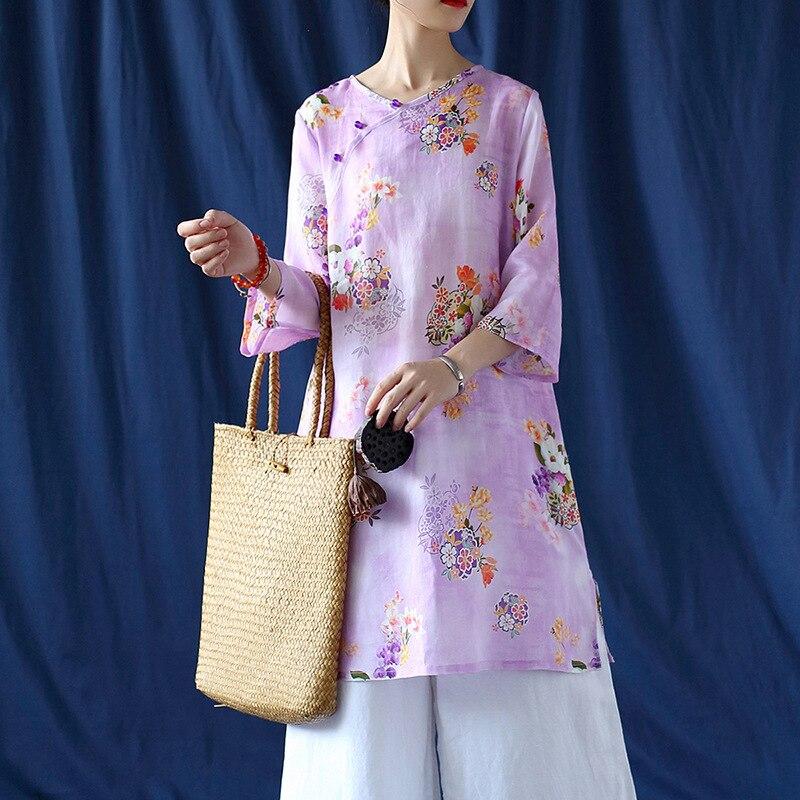 Johnature Frauen Herbst Vintage weibliche Tops Knopf chinesischen Stil Shirt