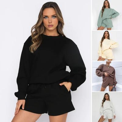 Damskie dwuczęściowe stroje Oversize Casualowy Zestaw do salonu Jesień Bluza z długim rękawem Spodenki