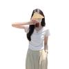 Short-sleeved T-shirt women's summer new Korean version slim and thin versatile v-neck design sense solid color front shoulder top trendy