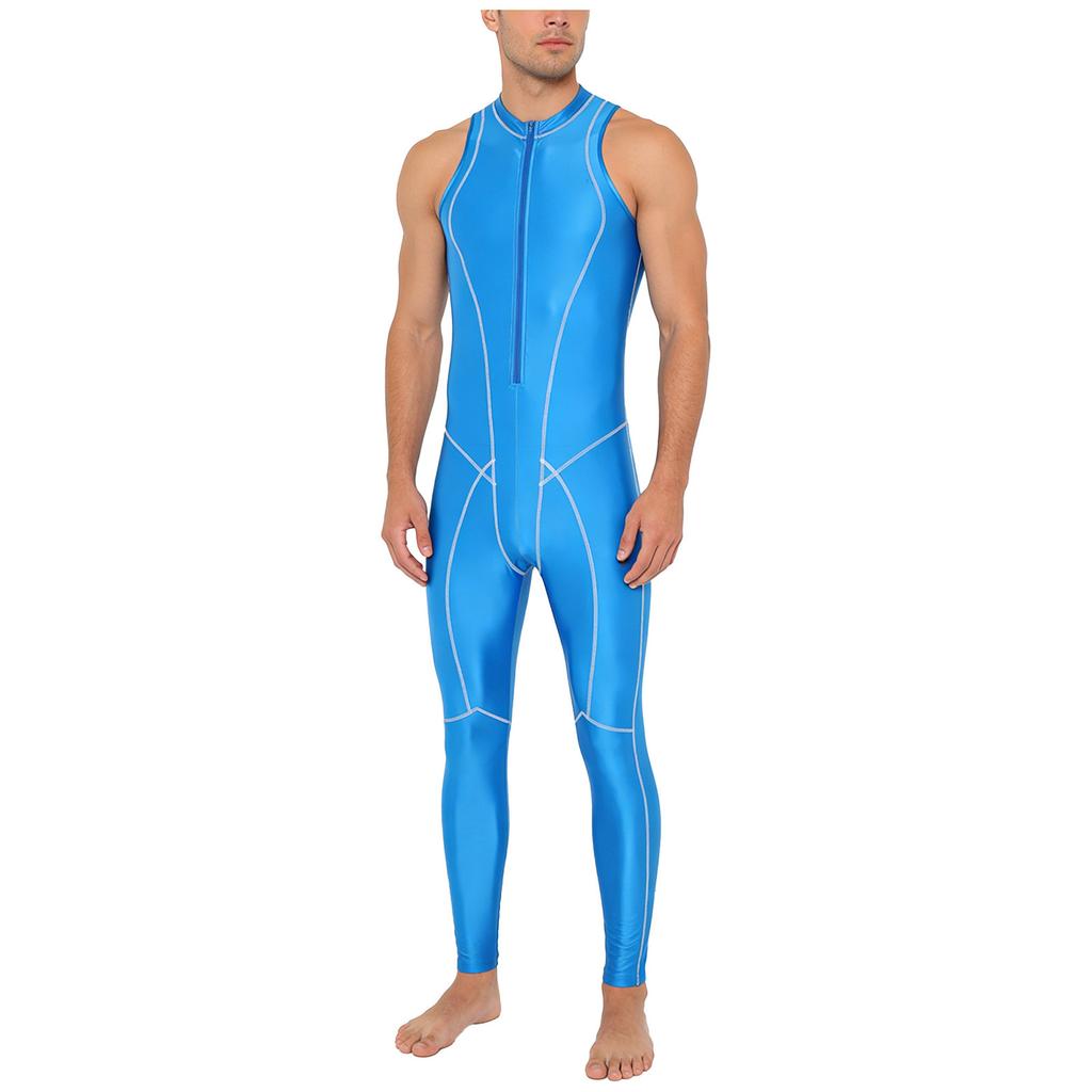 Combinaison de bain brillante pour homme Fermeture éclair avant Sans manches Body Leggings Coutures plates Combinaison
