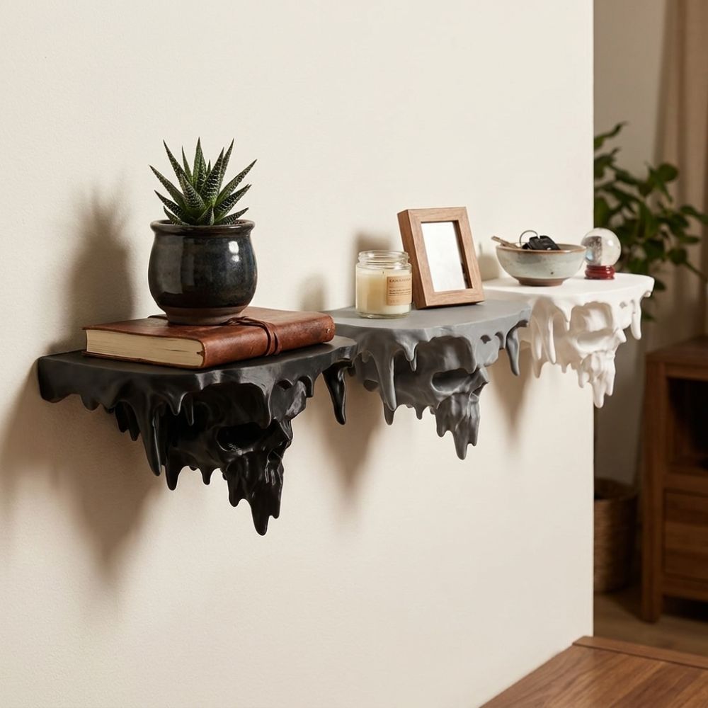 3D Printed Skull Drip Floating Shelf Plastic Wall Storage Rack Wall-Mounted Display Stand Bedroom