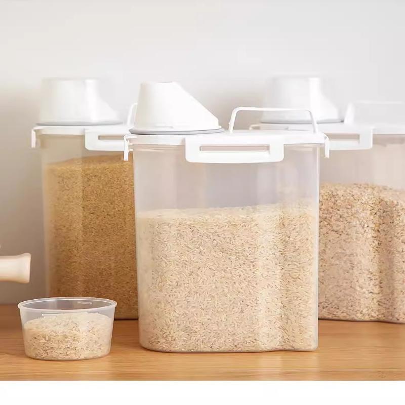 Plastic Food Storage Containers With Sealed Lids And Measuring Cup For Kitchen Rice Cereal Dry Food