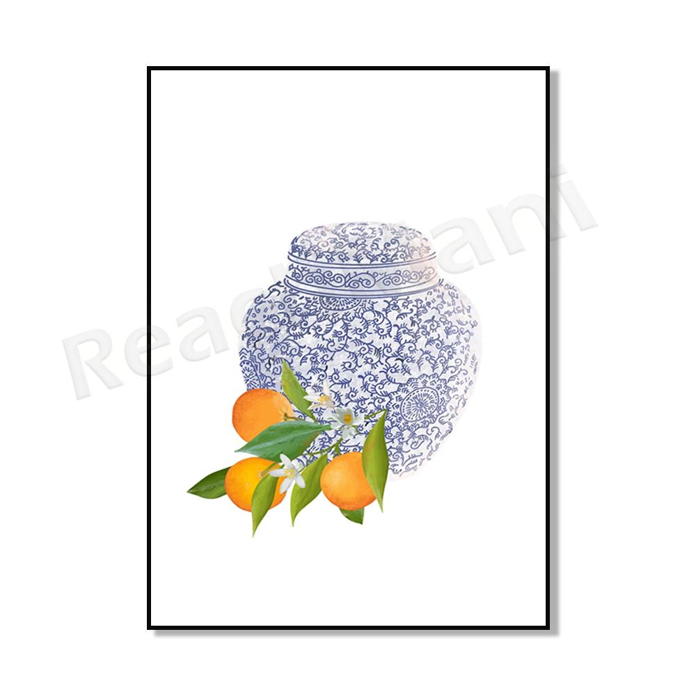 Ginger Jar Art Orange Wall Art Poster, Blue Chinoiserie Vase, Academic Wall Art, Traditional Asian Vase Print, Ginger Jar Print