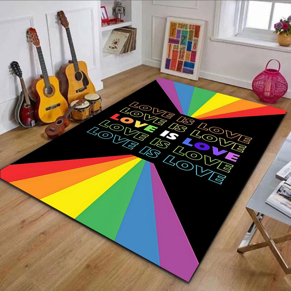 Rainbow Pride Message Patterned Carpet, Non Slip Mat Suitable for Living Room and Bedroom Sofas