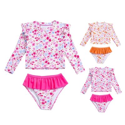Girls Sun Protection Swimsuit Set Two Piece Rash Guard Long Sleeve Bathing