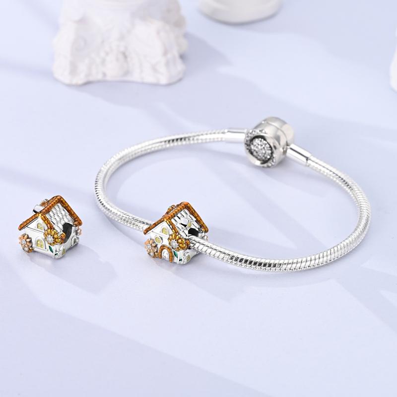 Original Charms Copper Creative Sunflower Flowers House Beads Fit Charms Plata Bracelets For Women Jewelry Making Gifts
