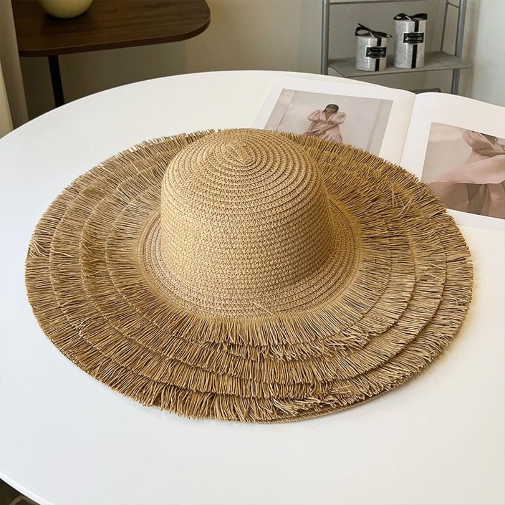Wide Brim Sun Hat Sun Protection Fisherman Hat Women Fashion Straw Hat  For Beach Holiday Vacation