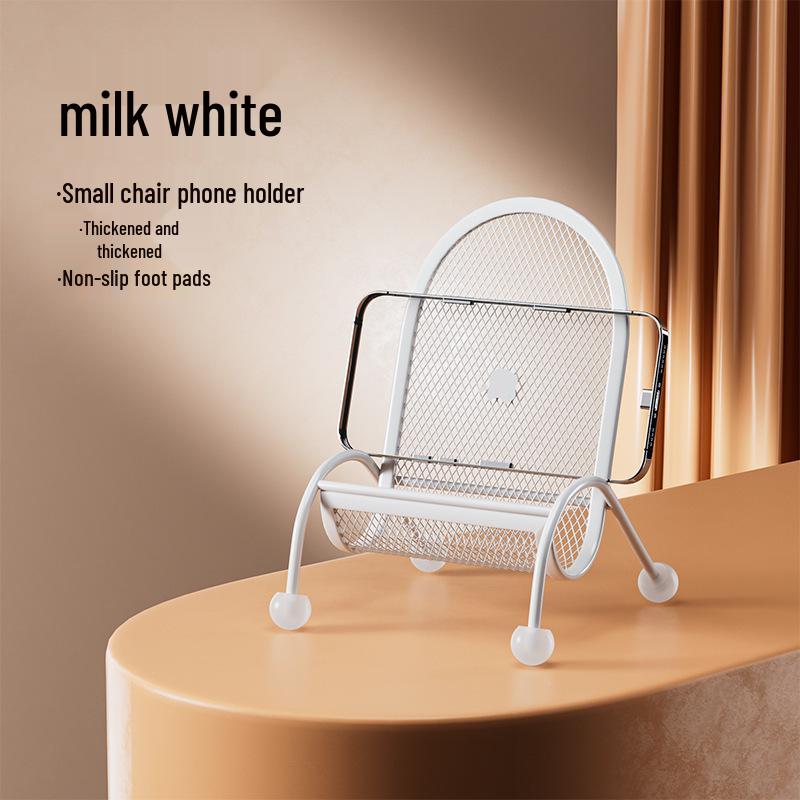 

Metal Small Chair Phone Holder Tray: Creative Desktop Ornament & Storage Stand