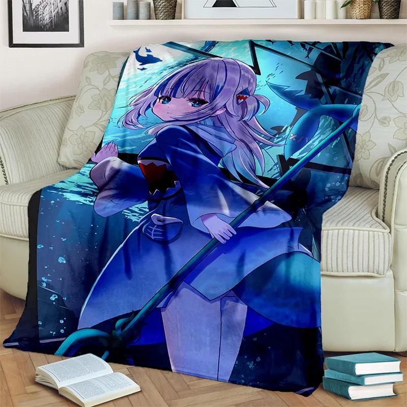 3D Cute Gawr Gura Hololive Cartoon Blanket,Soft Throw Blanket for Home Bedroom Bed Sofa Picnic Travel Office Cover Blanket Kids