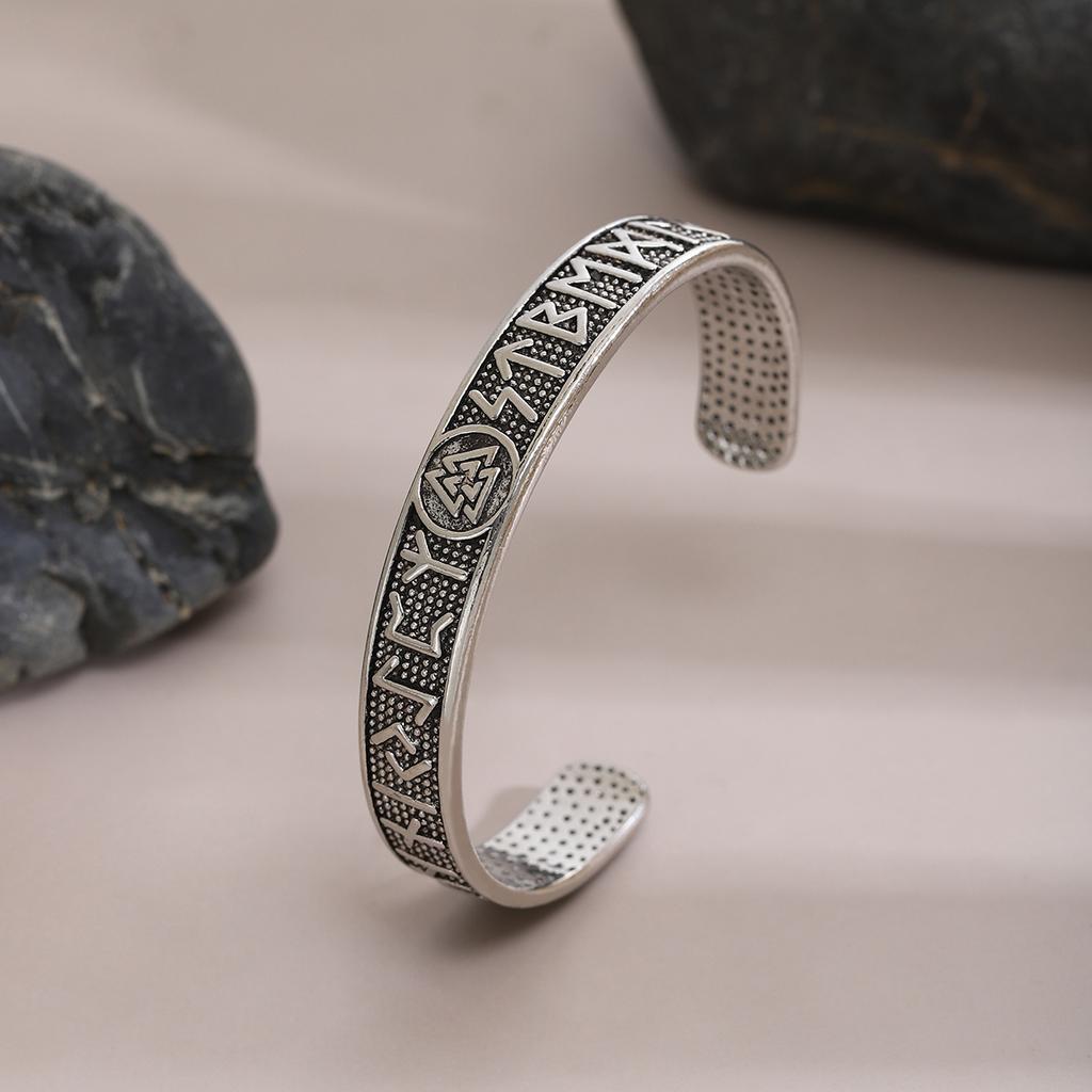 Retro Viking Rune Letter Open Bracelet Celtic Knot Triangle Design Fashion Personality Easy Match Men Women Norwegian Style