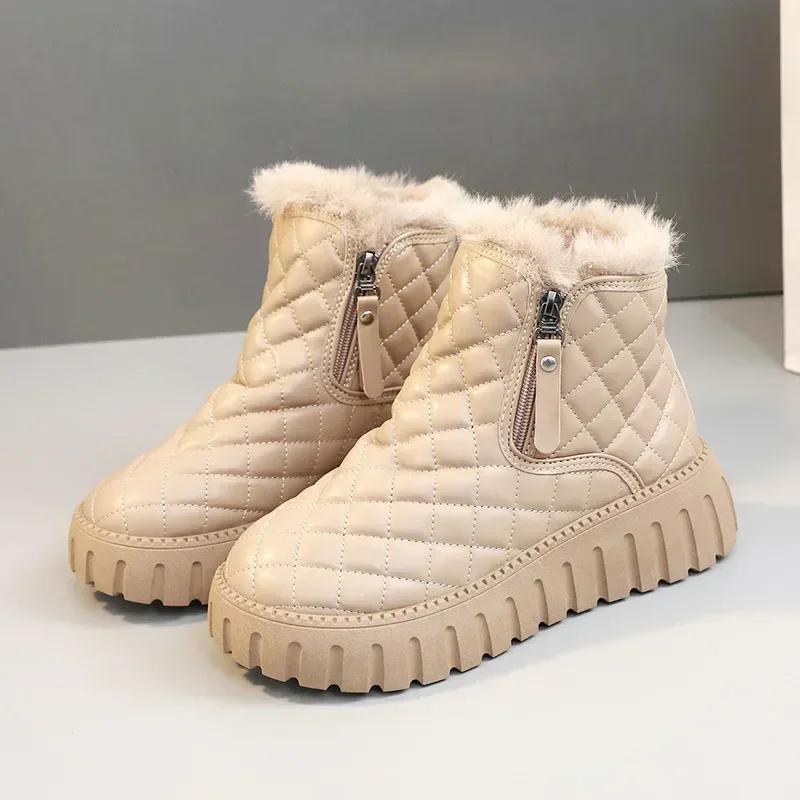 Womens Ankle Snow Boots Winter 2025 Platform Chunky Booties Shoes for Women On Promotion Lamb Work Spring Autumn Padded Y2k Pu