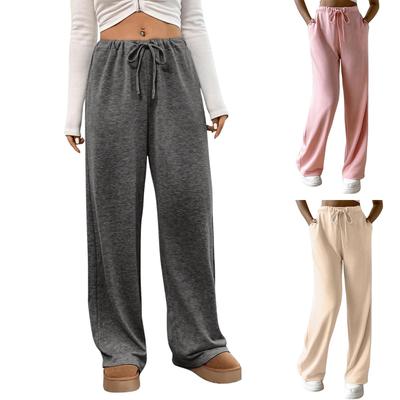 Damen-Winter-Jogginghose, einfarbig, Freizeithose, Damen-Fleece-Jogginghose, weites Bein, gerade Hose