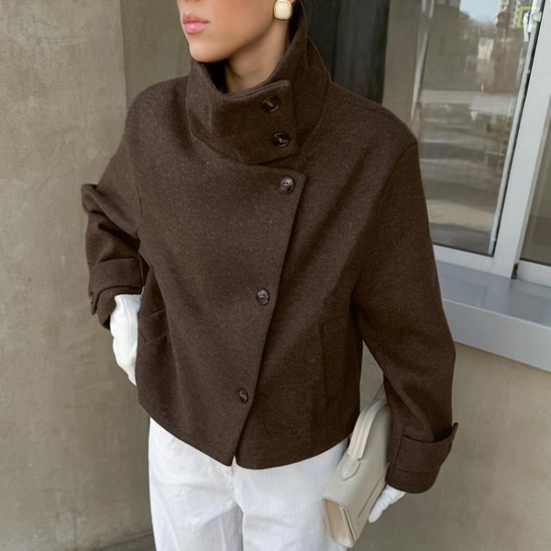 2026 Fall Winter Stand Collar Windproof Commuter Wool Blend Coat Loose Draped Long Sleeve Cardigan Women