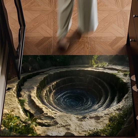 3D Optical Illusion Rug Absorbent Non Slip Bath Mat Endless Pit Bathroom Rug Floor Mat for Shower Bathtub Doorway Kitchen