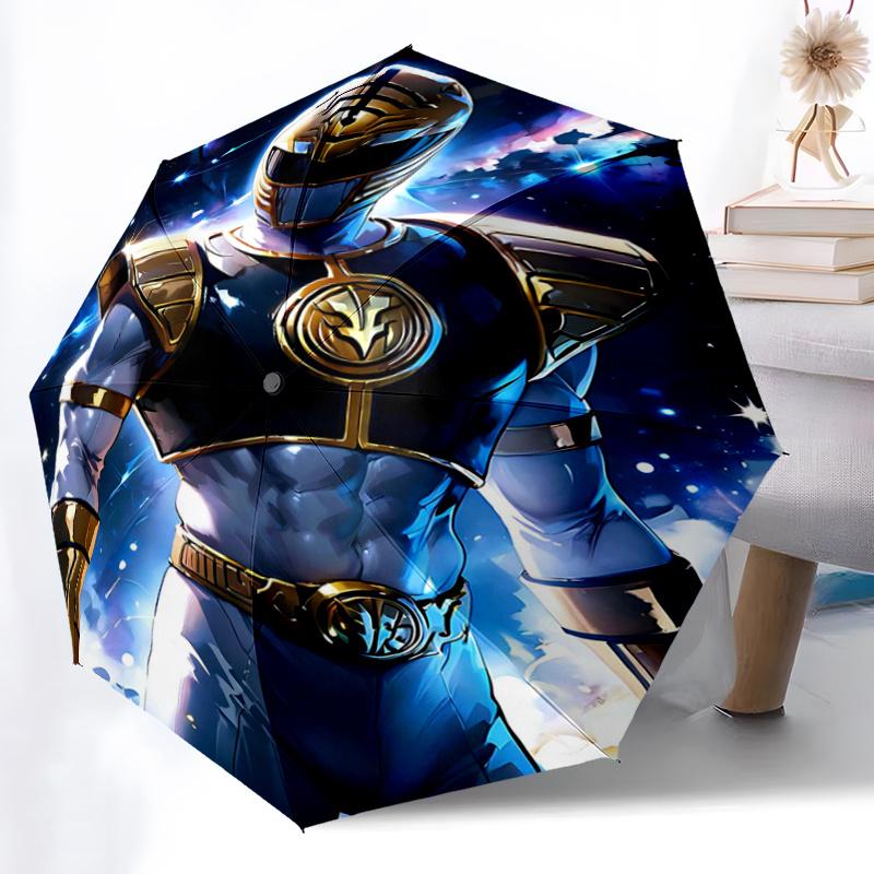 1pc Blue Ranger in Space Pattern Umbrella, Fashionable, Personalized, High-Value Folding Umbrella, a Must-Have for Summer, 8-Rib Durable Iron Fra