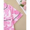 Casual Pink Leopard Print Pajama Set for Women Lapel Short-sleeved Top and Baggy Shorts Loungewear for Women