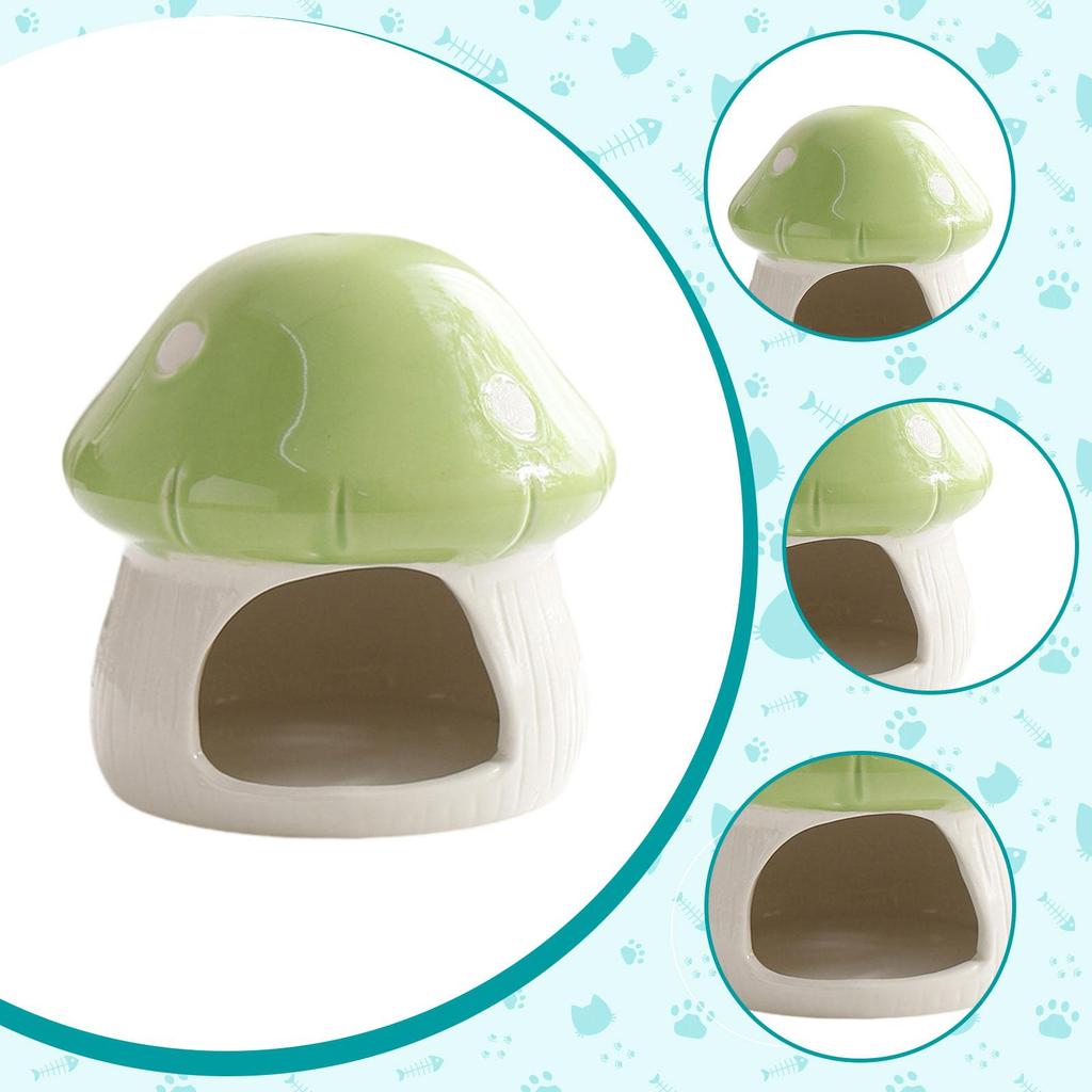 Ceramic Hamster House, Sturdy Guinea Pig Hideout, Mushroom Shaped Cave Habitat for Small Animals Dwarf Hamster Chipmunk