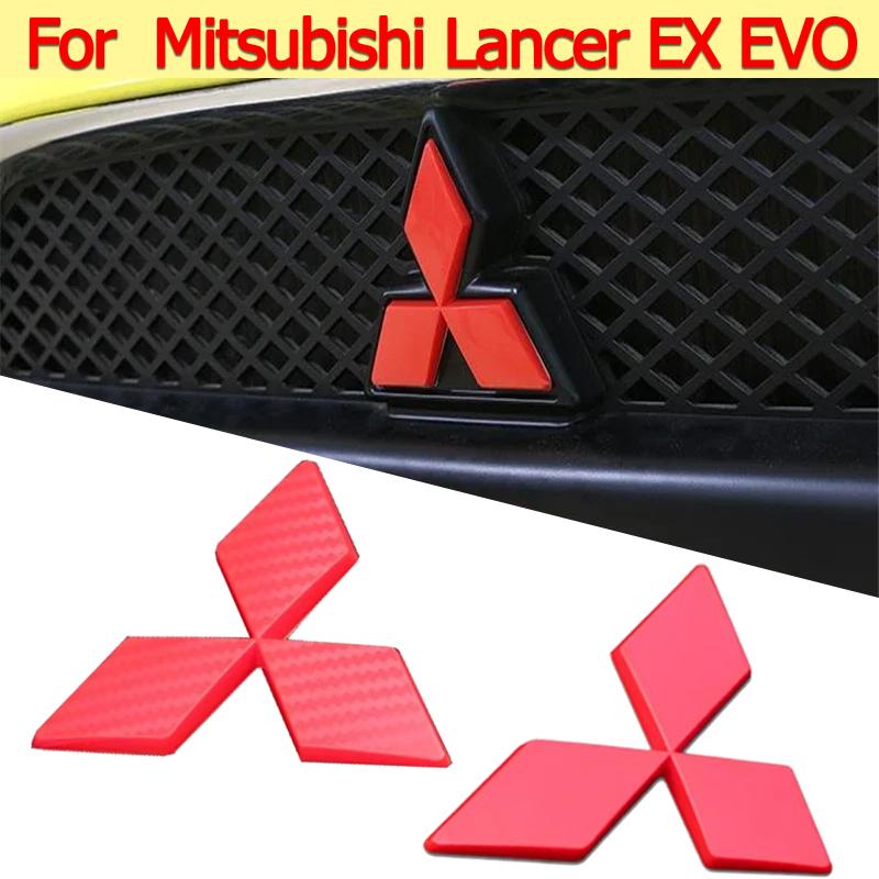 ABS for Mitsubishi Logo Lancer EX EVO Car Front Emblem Badge Carbon Fiber Sticker Styling Decoration Auto Refitting Accessories