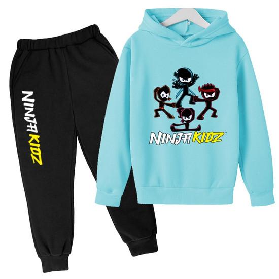 Felpa per Bambini Divertente Stampa Ninja Vestiti Cappotto Top+Pantaloni Set 2P Ragazzo Ragazza Toddler 3-12 Anni Casual Pullover Sole Lettere Sportive Set