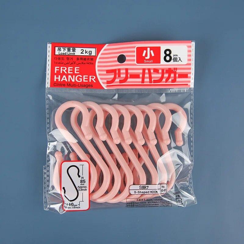 8PCS S-shaped Door Behind Hook Multi-purpose Kitchen Hooks Wardrobe Clothes Cross Bar Universal Portable Bathroom Plastic Hook