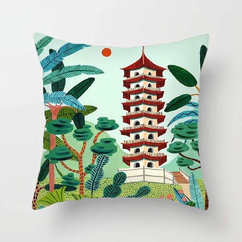 

Animal Forest Throw Pillows Cushion Cover Tropical Palm Plant Flower Bohemian pillow Decorative Pillowcase for sofa 12x12Inch