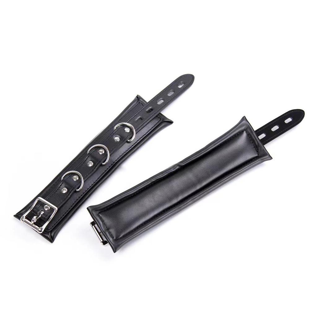 Adult Erotic Black & Red Leather Handcuffs and Foot Cuffs Set