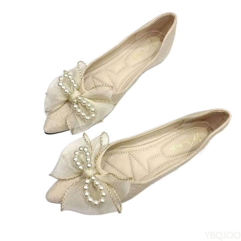 Ladies' Versatile Temperament Pointed Bow Flat Shoes Spring Summer New Fashionable Elegant Comfortable Dress Flat Shoes