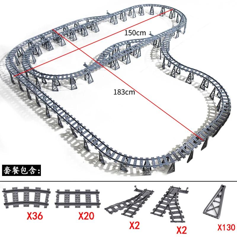 Compatible With LEGO MOC Railroad Bridge Train Track Combination Scene Building Blocks DIY Cross Track Bricks Toys Rail Car