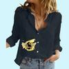 Women Fashion Button-up Blouse Ladies Loose Cotton Linen Top Casual Print Long Sleeve Shirt