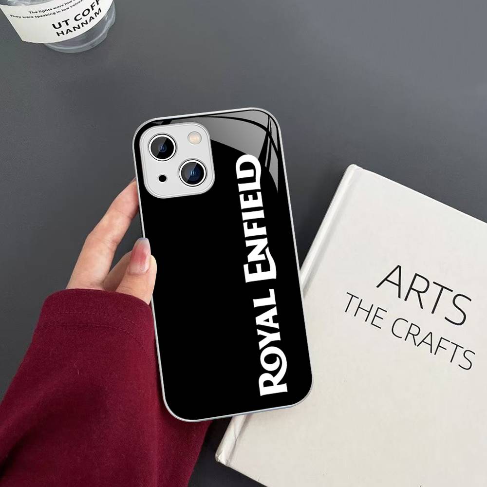 R-ROYALS E-ENFIELDS Logo Tempered Glass For Iphone 14 13 12 11 Pro Mini XS MAX 14Plus X XS XR Cover