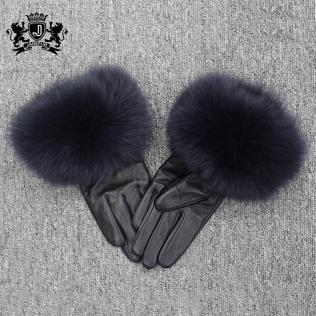 Genuine Leather Glove New Arrival Real Sheepskin Fur Gloves Women Fashion Style Fox Fur Gloves чёрный