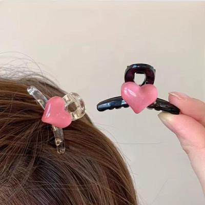 2Pcs Acrylic Pink Love Heart Small Hair Claw Women Girls Sweet Cute Hair Clips Lovely Kawaii Hairpin Hair Accessories