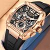 New Luxury Black Silicone Watch Men Square Big Dial Chronograph Wrist Watches For Men Waterproof Military Quartz Men Watch