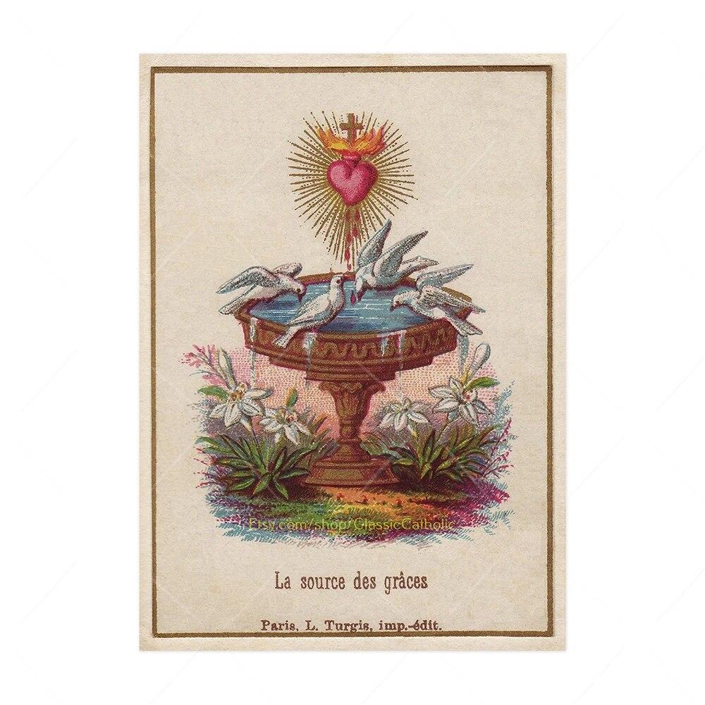 Vintage Sacred Heart of Jesus Art Prints Poster Abstract Religion Canvas Painting Retro Wall Picture Home Decoration No Frame