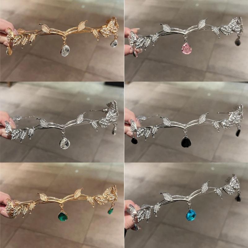 Sparkling Rhinestones Tassels Headbands with Leaf and Teardrop Design for Women Adjustable Size Lightweight Hair Accessory