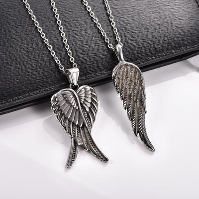 Retro Edelstahl Engel Flügel Anhänger Halskette für Männer Frauen Punk Rock Hip Hop Junge Feder Charms Kette Metall Biker Schmuck