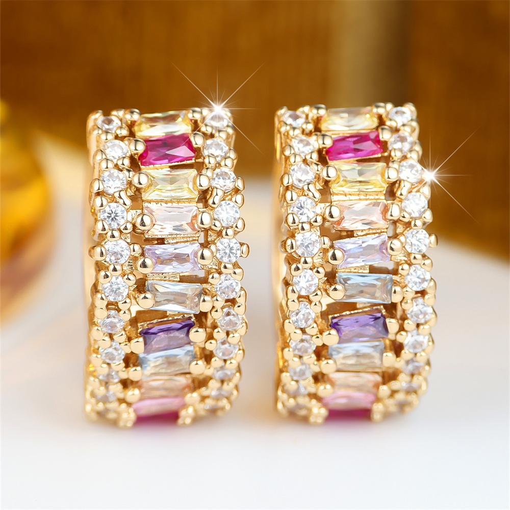 Multicolor Crystal Zircon Small Square Stone Hoop Earrings For Women Charm Gold Color Ear Buckle Wedding Jewelry Versatile Gifts