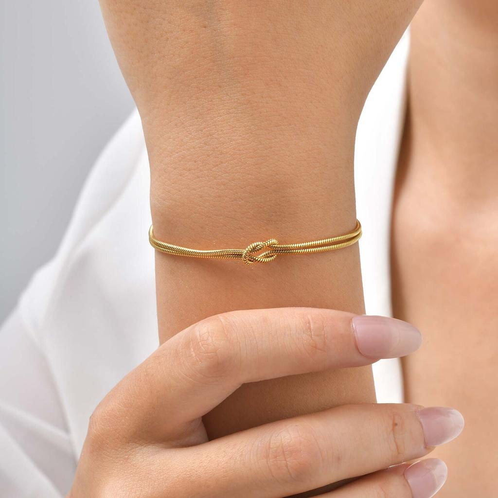 Matching Couple Bracelets, Dainty Gold Plated Love Knot Herringbone Chain, Relationship Jewelry Anniversary Valentine's Gift