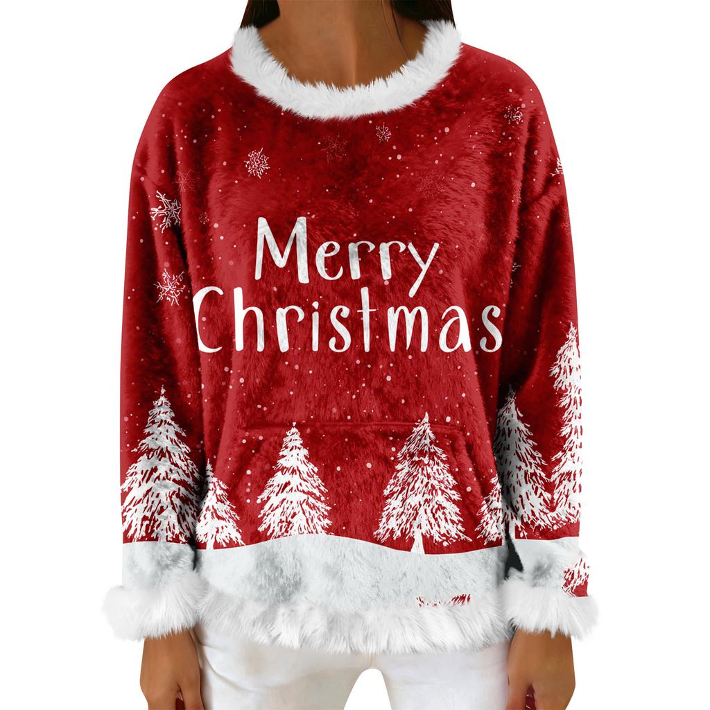 Women's Casual Fleece Sweatshirt  Long-Sleeve Round  Neck Casual Comfortable Loose-Fit Lightweight Women's Flannel Sweatshirt