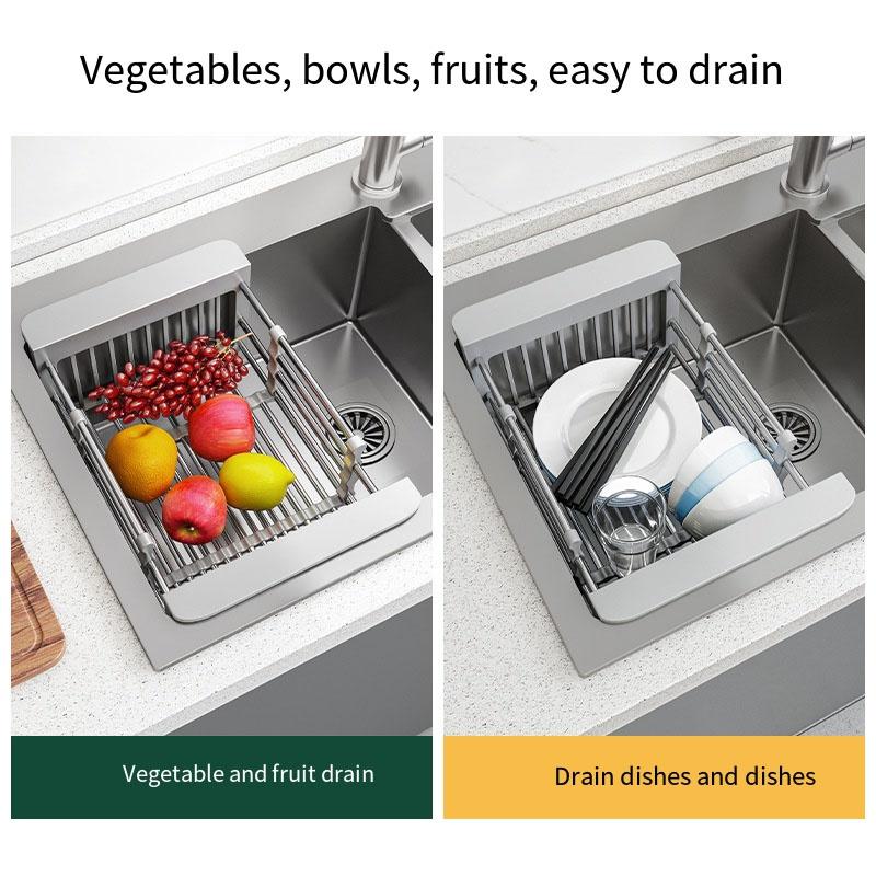 Stainless steel drainage rack retractable kitchen storage rack sink fruit and vegetable basket  household dishwashing rack
