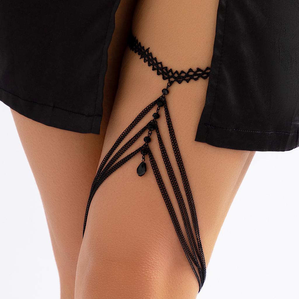 Sexy Blitz Diamant Elastischer Gürtel Oberschenkelkette Damen, Personalisierte Süße Und Coole Perlenkette Strand Bein Dekoration