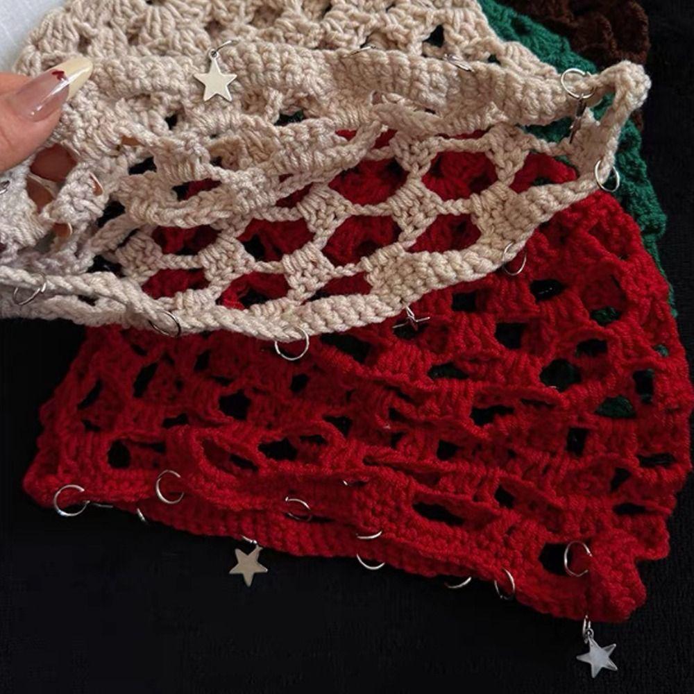Breathable Knit Knitted Beanie Cap Hollow Design Bohemian Head Wrap  Casual Wear