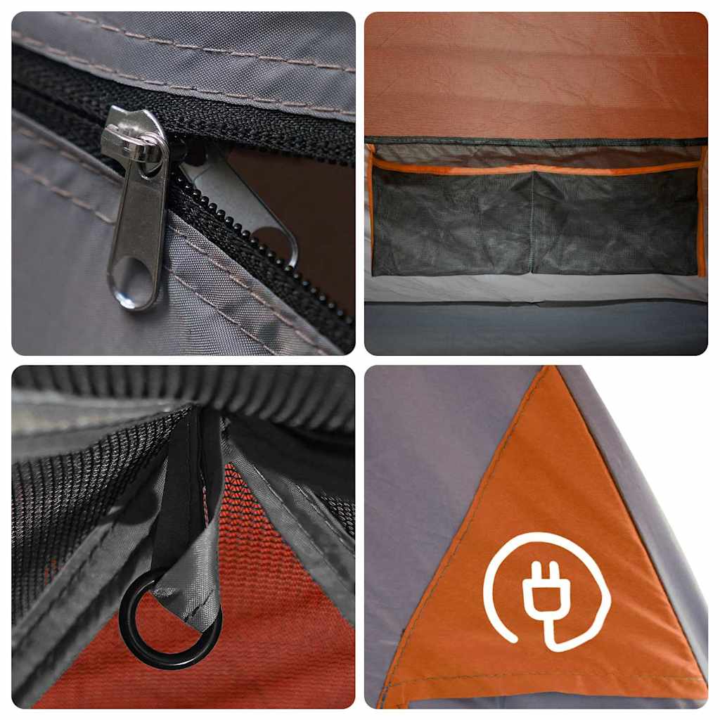 4 Person Camping Tent with Awning Orange Waterproof