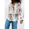 Spring New Women's Clothing Fashion Style Lapel Long Sleeves Silk Satin Texture Print Shirt 8503899