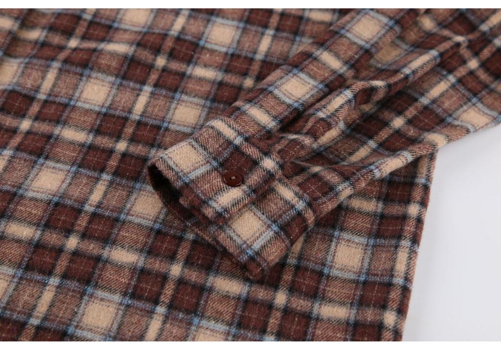 1116 spring American vintage plaid shirt women's long design feeling primed plaid shirt loose