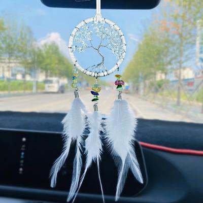 Kristall Vindspel Drömfångare Handstickning Fjäder Bilhänge Vindklocka Hängande Ornament Fönstergardin Hänge Heminredning