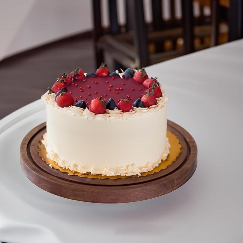 Cake Tray with Lid Round Wooden Serving Tray for Pastry Display, Cake Service, Dining Tables, Gathering Presentation and Tea Service