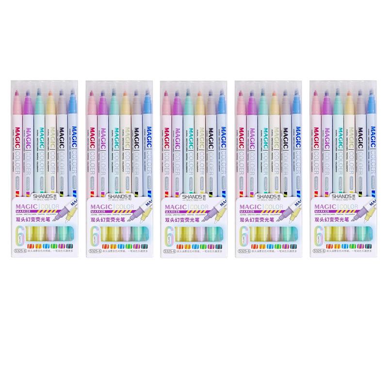 6/12 PCS Double Headed Color Changing Pen Marking Fluorescent Marker Hand Ledger Pen Set for Students School Supplies Stationery