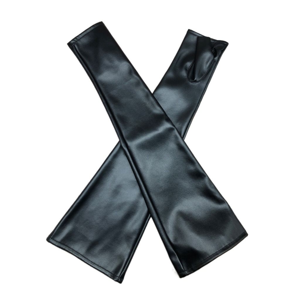 Long Arm Warmer Fingerless Gloves Black Women Gloves PU Leather Gloves Dance Performance