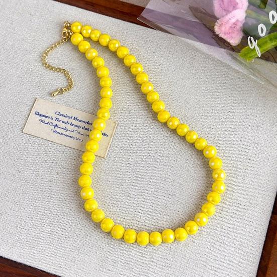Colorful Beaded Choker Pearlescent Round Bead Necklace Boho Beaded Necklace Jewelry for Women Holiday Summer Beach Vacation